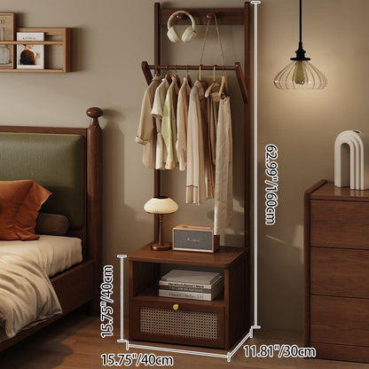 Contemporary Retro Nan Bamboo Composite Board Resin Rattan Rectangular Weaving Hall Tree 2-Tier Bedside Storage For Bedroom