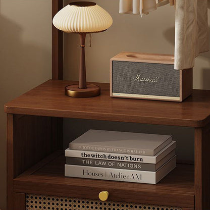 Contemporary Retro Nan Bamboo Composite Board Resin Rattan Rectangular Weaving Hall Tree 2-Tier Bedside Storage For Bedroom