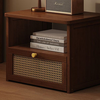Contemporary Retro Nan Bamboo Composite Board Resin Rattan Rectangular Weaving Hall Tree 2-Tier Bedside Storage For Bedroom