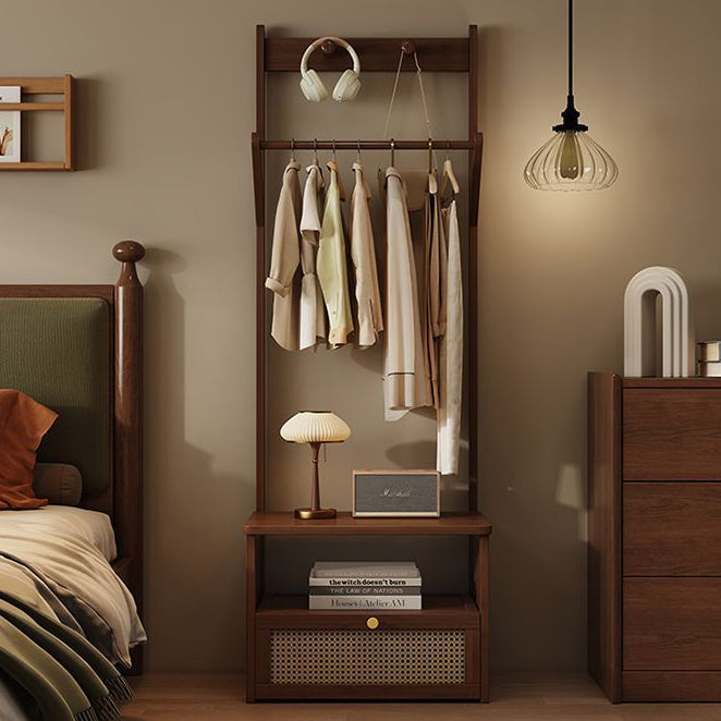 Contemporary Retro Nan Bamboo Composite Board Resin Rattan Rectangular Weaving Hall Tree 2-Tier Bedside Storage For Bedroom
