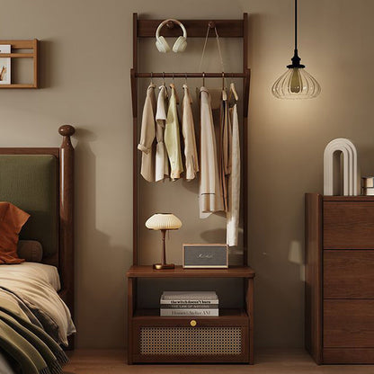 Contemporary Retro Nan Bamboo Composite Board Resin Rattan Rectangular Weaving Hall Tree 2-Tier Bedside Storage For Bedroom