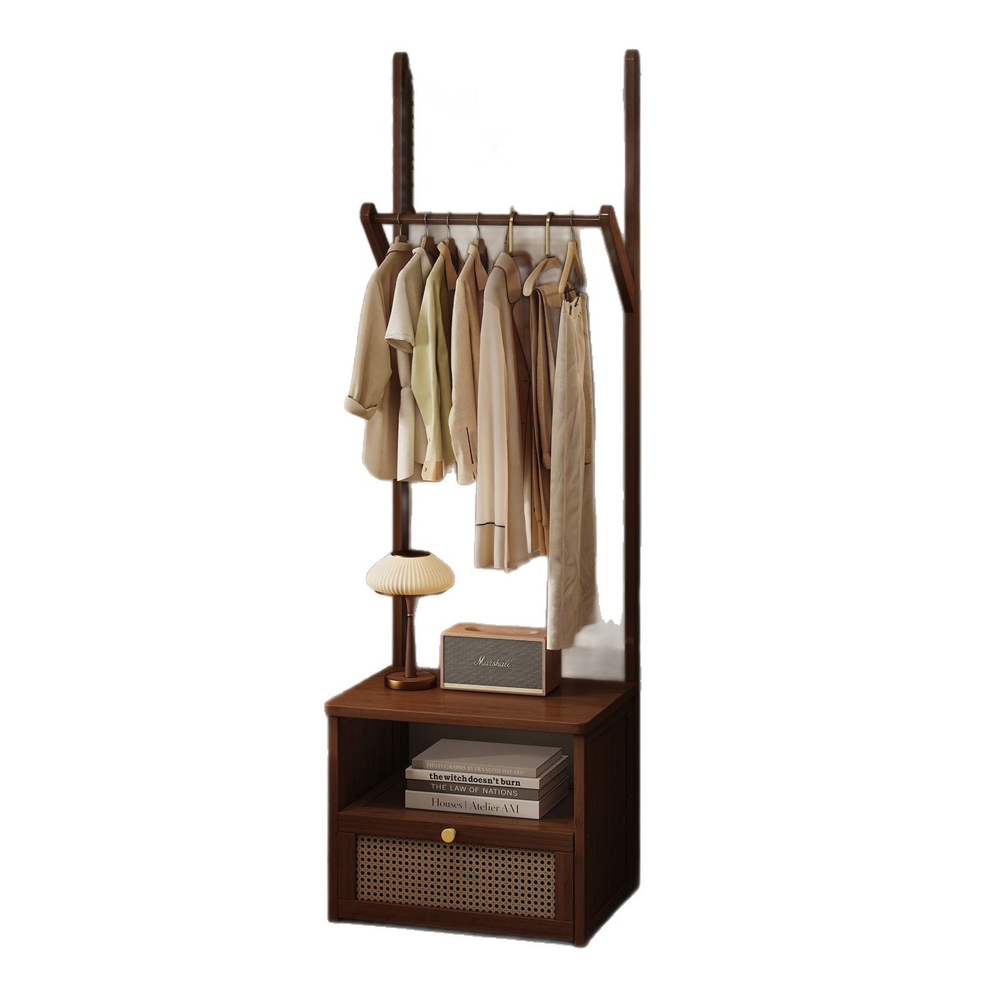 Contemporary Retro Nan Bamboo Composite Board Resin Rattan Rectangular Weaving Hall Tree 2-Tier Bedside Storage For Bedroom