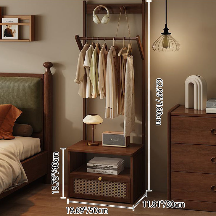 Contemporary Retro Nan Bamboo Composite Board Resin Rattan Rectangular Weaving Hall Tree 2-Tier Bedside Storage For Bedroom