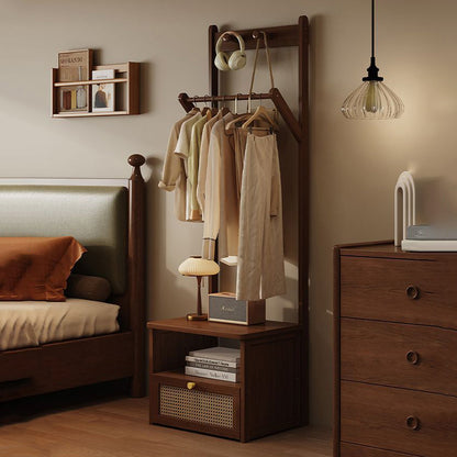 Contemporary Retro Nan Bamboo Composite Board Resin Rattan Rectangular Weaving Hall Tree 2-Tier Bedside Storage For Bedroom