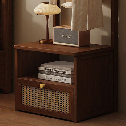 Contemporary Retro Nan Bamboo Composite Board Resin Rattan Rectangular Weaving Hall Tree 2-Tier Bedside Storage For Bedroom