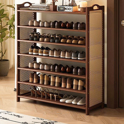 Contemporary Retro Nan Bamboo MDF Plastic Rattan Rectangular Shoe Storage 6/7-Tier For Entryway