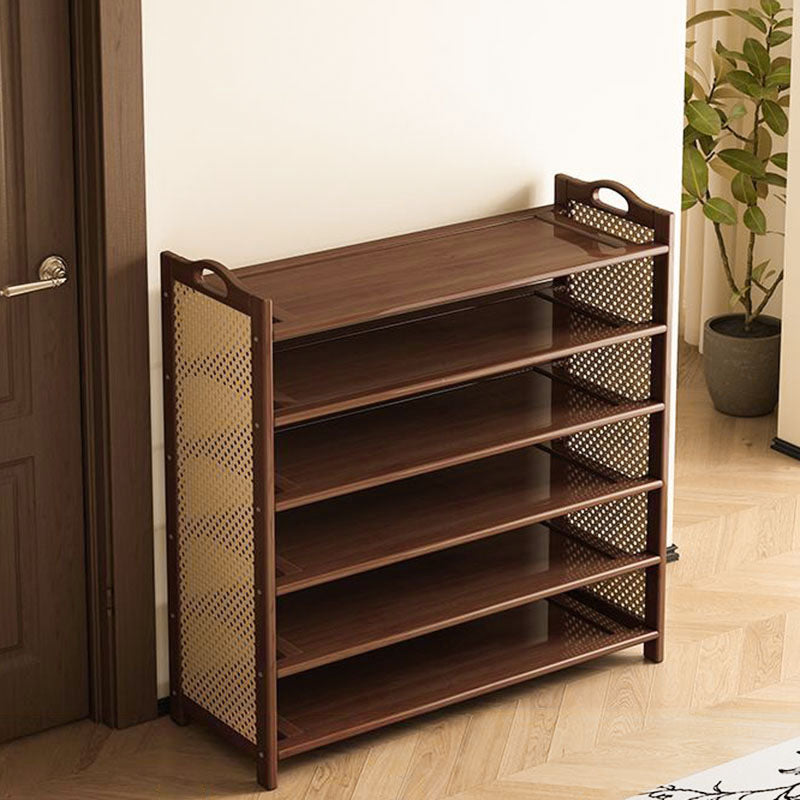 Contemporary Retro Nan Bamboo MDF Plastic Rattan Rectangular Shoe Storage 6/7-Tier For Entryway
