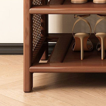 Contemporary Retro Nan Bamboo MDF Plastic Rattan Rectangular Shoe Storage 6/7-Tier For Entryway