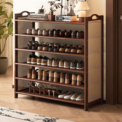 Contemporary Retro Nan Bamboo MDF Plastic Rattan Rectangular Shoe Storage 6/7-Tier For Entryway