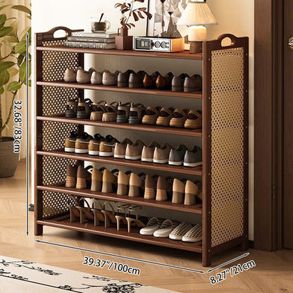 Contemporary Retro Nan Bamboo MDF Plastic Rattan Rectangular Shoe Storage 6/7-Tier For Entryway