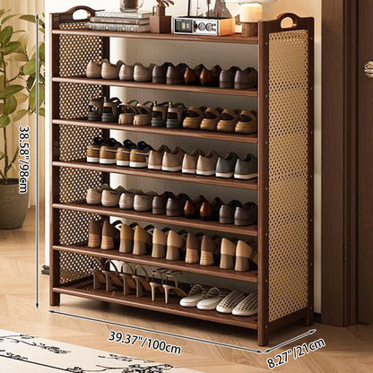 Contemporary Retro Nan Bamboo MDF Plastic Rattan Rectangular Shoe Storage 6/7-Tier For Entryway