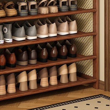Contemporary Retro Nan Bamboo MDF Plastic Rattan Rectangular Shoe Storage 6/7-Tier For Entryway