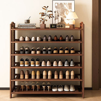 Contemporary Retro Nan Bamboo MDF Plastic Rattan Rectangular Shoe Storage 6/7-Tier For Entryway