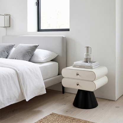 Contemporary Tapered Legs & Curved Edges Nightstand - Nordic Stylish Black And White Bedside Table With 2 Drawers For Bedroom