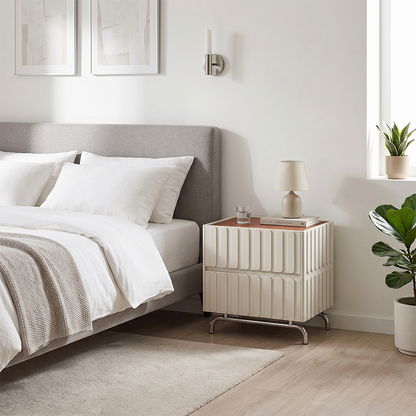 Sleek Vertical Stripes Design Nightstand - Nordic Bedside Table With Rectangular Design & 2 Spacious Drawers, Black & White Color Choices For Bedroom
