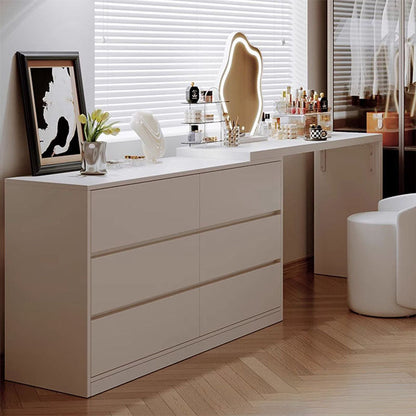 Modern Minimalist Eco-Friendly Engineered Wood Rectangular Extendable Makeup Vanity 6-Drawer For Bedroom