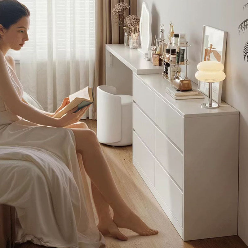 Modern Minimalist Eco-Friendly Engineered Wood Rectangular Extendable Makeup Vanity 6-Drawer For Bedroom