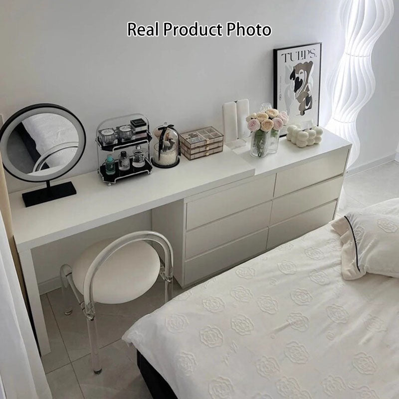 Modern Minimalist Eco-Friendly Engineered Wood Rectangular Extendable Makeup Vanity 6-Drawer For Bedroom