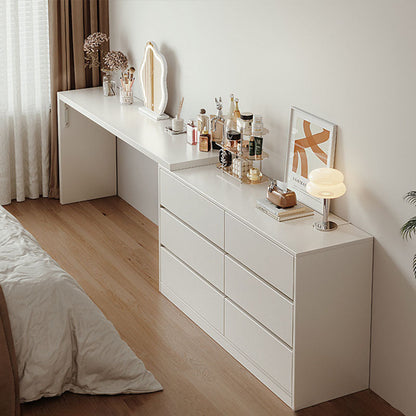 Modern Minimalist Eco-Friendly Engineered Wood Rectangular Extendable Makeup Vanity 6-Drawer For Bedroom