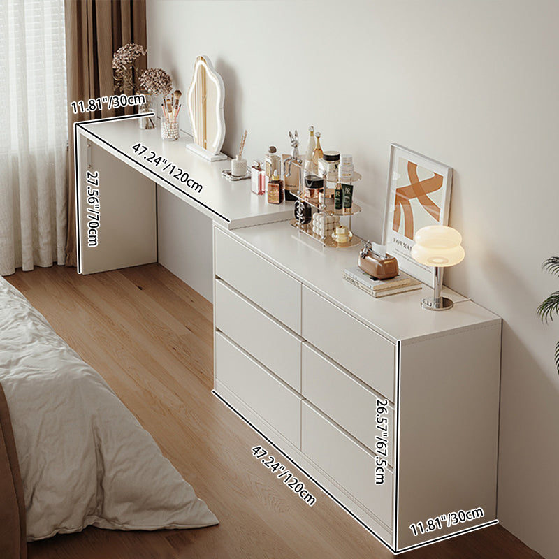 Modern Minimalist Eco-Friendly Engineered Wood Rectangular Extendable Makeup Vanity 6-Drawer For Bedroom