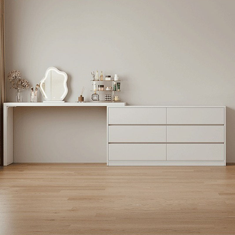 Modern Minimalist Eco-Friendly Engineered Wood Rectangular Extendable Makeup Vanity 6-Drawer For Bedroom