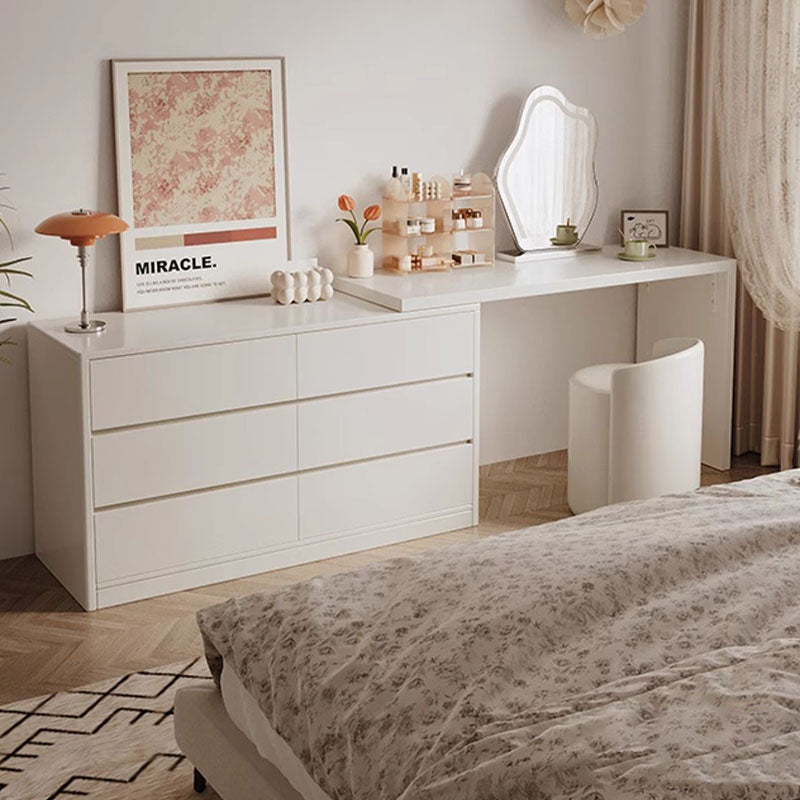 Modern Minimalist Eco-Friendly Engineered Wood Rectangular Extendable Makeup Vanity 6-Drawer For Bedroom