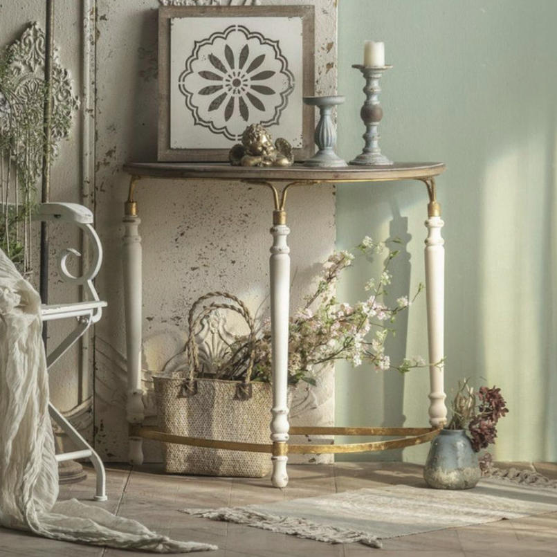 Traditional French Cedar Iron Half-Round Console Table For Entryway