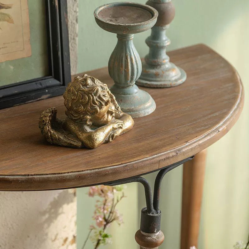 Traditional French Cedar Iron Half-Round Console Table For Entryway