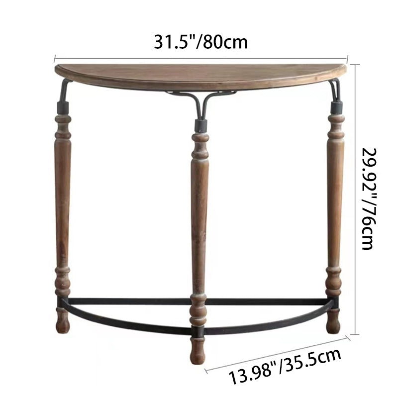 Traditional French Cedar Iron Half-Round Console Table For Entryway