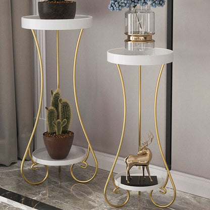 Modern Minimalist Iron Round End Table 2-Tier For Living Room
