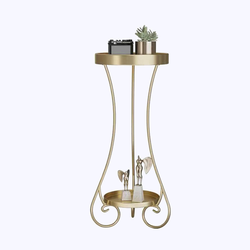 Modern Minimalist Iron Round End Table 2-Tier For Living Room
