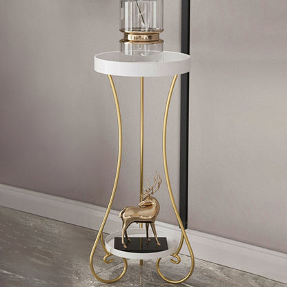 Modern Minimalist Iron Round End Table 2-Tier For Living Room