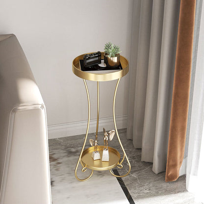 Modern Minimalist Iron Round End Table 2-Tier For Living Room