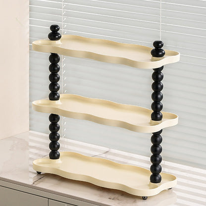 Contemporary Nordic High-Density Resin Oak Wood Rectangular Wave-Shaped Desktop Storage Shelf 3-Tier For Living Room & Bedroom
