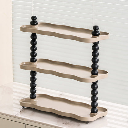 Contemporary Nordic High-Density Resin Oak Wood Rectangular Wave-Shaped Desktop Storage Shelf 3-Tier For Living Room & Bedroom