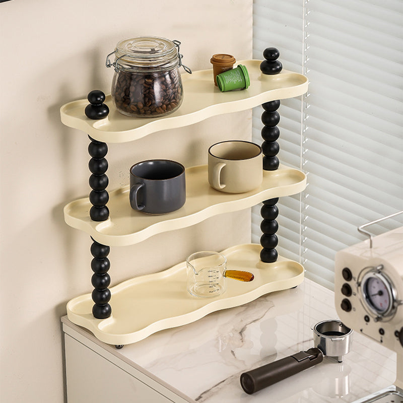 Contemporary Nordic High-Density Resin Oak Wood Rectangular Wave-Shaped Desktop Storage Shelf 3-Tier For Living Room & Bedroom