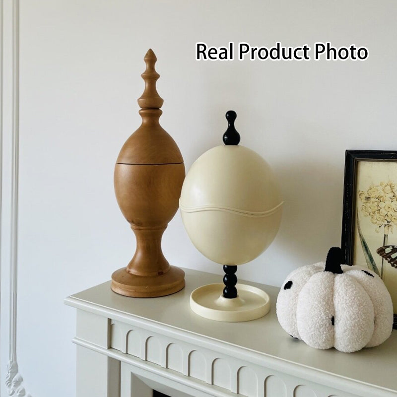 Contemporary Creative High-Density Resin Oak Wood Egg-Shaped Desktop Storage Shelf 2-Tier For Living Room & Bedroom
