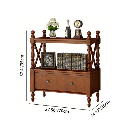 Traditional European Rubberwood MDF Rectangular Bookshelf 2/3/4/5-Tier For Living Room