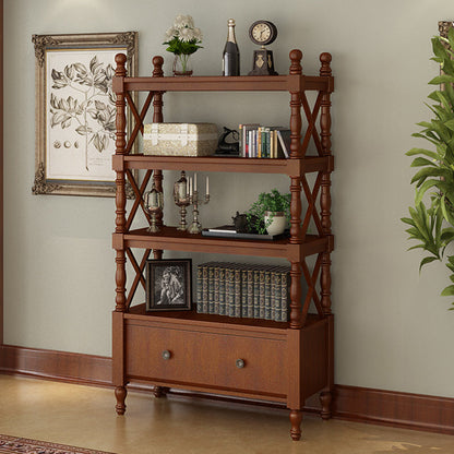 Traditional European Rubberwood MDF Rectangular Bookshelf 2/3/4/5-Tier For Living Room