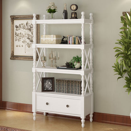 Traditional European Rubberwood MDF Rectangular Bookshelf 2/3/4/5-Tier For Living Room