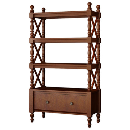 Traditional European Rubberwood MDF Rectangular Bookshelf 2/3/4/5-Tier For Living Room