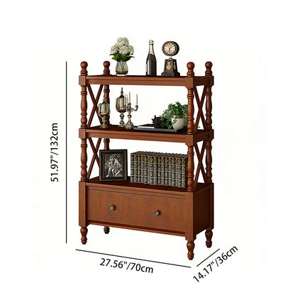 Traditional European Rubberwood MDF Rectangular Bookshelf 2/3/4/5-Tier For Living Room