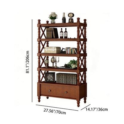 Traditional European Rubberwood MDF Rectangular Bookshelf 2/3/4/5-Tier For Living Room