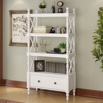 Traditional European Rubberwood MDF Rectangular Bookshelf 2/3/4/5-Tier For Living Room