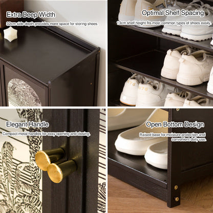 Traditional Chinese Nan Bamboo MDF Rectangular Shoe Storage 7/8-Tier Large Capacity & Dustproof Storage For Entryway