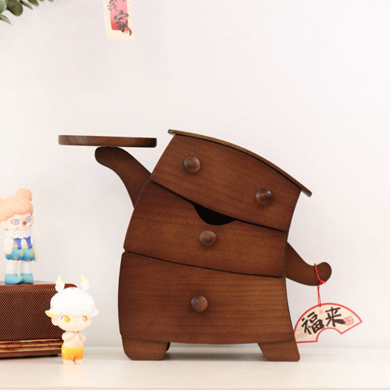 Contemporary Creative Pine Wood Plywood Velvet Cartoon Desktop Storage 3-Drawer For Living Room & Entryway