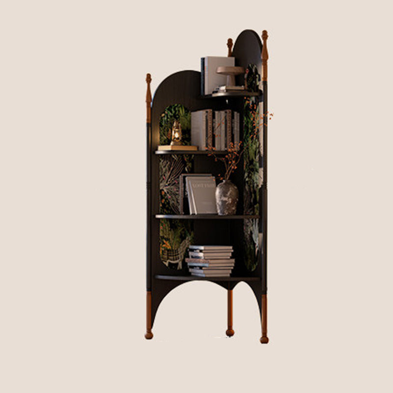 Rustic Study Solid Ash Wood Corner Shelf Unit - French Bookshelf With 4/6-Tier Storage With Velvet Accents, Room Divider For Living Room