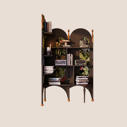 Rustic Study Solid Ash Wood Corner Shelf Unit - French Bookshelf With 4/6-Tier Storage With Velvet Accents, Room Divider For Living Room