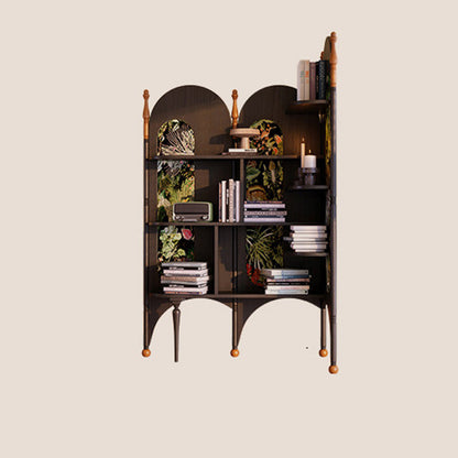 Rustic Study Solid Ash Wood Corner Shelf Unit - French Bookshelf With 4/6-Tier Storage With Velvet Accents, Room Divider For Living Room