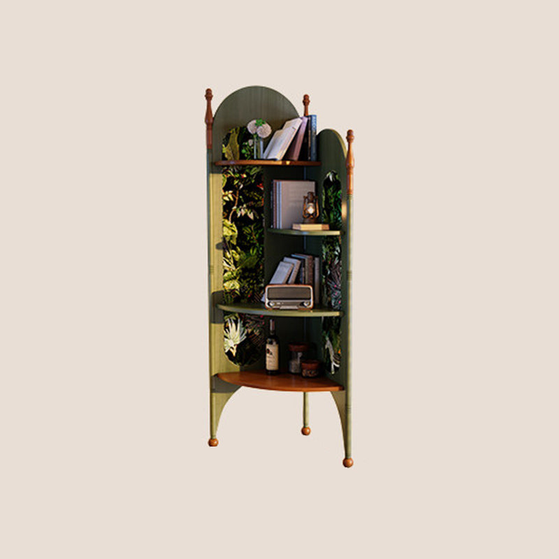 Rustic Study Solid Ash Wood Corner Shelf Unit - French Bookshelf With 4/6-Tier Storage With Velvet Accents, Room Divider For Living Room